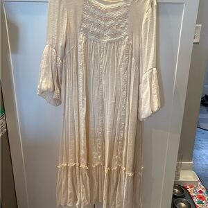 Flowy Cream Dress with Lace Accents